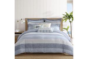 Levtex Home Sand Stripes Blue King/Cal King Comforter Set (106x94in) with 2 Pillowcases (36x20in) - Woven Jacquard Stripe - Blue, Grey, White: Jacquard Weave and Production Notes