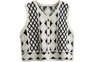 Women Sleeveless Vest Jacquard Argyle Vintage Cottagecore Knitted Loose Cozy Vest Loose Streetwear V Neck Crop Waistcoat Top: Jacquard Weave and Production Notes