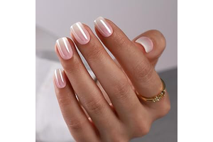 UNA GELLA Short Square Press On Nails - 32Pcs 16 Sizes Baby Boomer French Ombre Fake Nails with Glue and Adhesive Tabs, High Gloss Reusable Glue: Ombre Dyeing and Production Notes