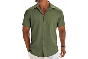 Mens Button Down Short Sleeve Shirt Casual Beach Linen Texture Shirts Wedding Summer Vacation Shirt: OEM Production and Sizing Notes