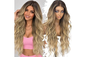Eawwii Blonde Wigs for Women, 30 Inch Wavy Synthetic 4x2 Lace Wig: Ombre Dyeing and Production Notes