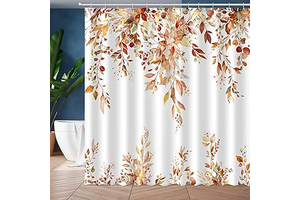 JWXCBIM Fall Brown Eucalyptus Leaves Shower Curtain, Aesthetic Art Watercolor Autumn Plant Floral Leaf Bathroom Decor, Waterproof Fabric Bath: Print Design and Production Notes