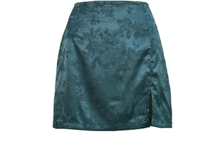 Elegant Jacquard Mini Skirt for Women Satin High Waist Side Slit Short Skirt Flowy for Party: Jacquard Weave and Production Notes