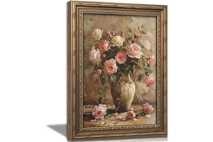 Gold Framed Vintage Floral Canvas Wall Art French Country Painting Picture Wall Decor Vase Flower Arrangement Poster Print Artwork for Living: Print Design and Production Notes