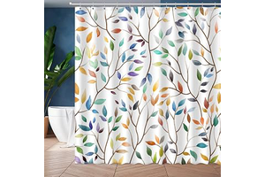 JWXCBIM Boho Leaf Floral Shower Curtain, Spring Summer Modern Colorful Botanical Leaves Bohemian Fabric Shower Curtain Set with 12 Hooks: Print Design and Production Notes