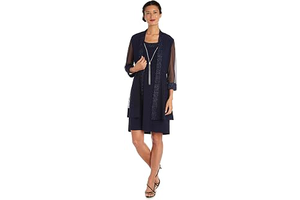 Women's 2-Piece Shift Dress with Pleated Shimmer Duster Jacket: Jacquard Weave and Production Notes