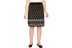 Women's Jacquard Knee Length Sweater Skirt Black Multi/Medium: Jacquard Weave and Production Notes