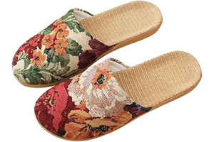 Women Linen House Slippers Jacquard Floral Tapestry Open Toe Slides Vintage Breathable Flax Indoor Shoes Bedroom Spa Summer Lightweight Non Slip: Jacquard Weave and Production Notes