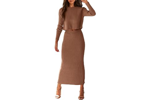 Women's Spring Fall 2 Piece Sweater Set Rib Knit Long Sleeve Crop Top Maxi Bodycon Skirt Casual Winter Outfits: OEM Production and Sizing Notes