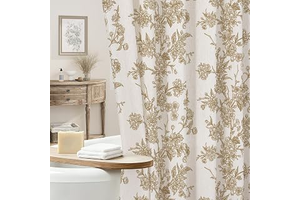 Beige Linen Farmhouse Shower Curtain, Vintage Boho Floral 72x72: Print Design and Production Notes