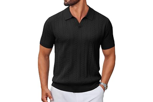 Mens Knit Polo Shirts Short Sleeve Textured Polo Shirt V-Neck Casual Stretch Summer Golf Tops: OEM Production and Sizing Notes