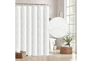 Tititex White 3D Embossed Floral Textured Fabric Shower Curtain for Bathroom,Modern Farmhouse Soft Cloth Shower Curtain Set - 72x72: Jacquard Weave and Production Notes