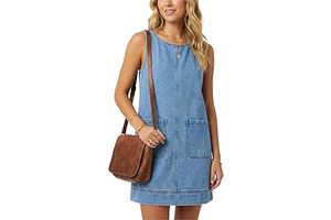 Women's Denim Dress Crewneck Jean Overall Dress Sleeveless with Pockets: OEM Production and Sizing Notes