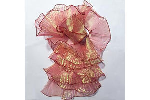 7 Yards Retro Ruffle Trim - Pleated Chiffon & Tulle Fabric Applique for Dress, Bag Decoration, Craft Sewing Trimming（Iridescent Red）: Jacquard Weave and Production Notes