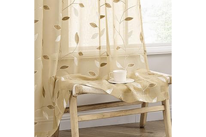 MIULEE Beige Sheer Curtains 2 Panels Embroidered Leaf Patterned, W52 x L84: Print Design and Production Notes