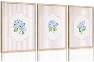 Blue Hydrangea Framed Wall art Pink Stripe Floral Pincure Wall Decor: Print Design and Production Notes