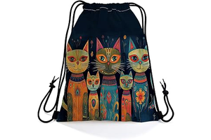 Ethnic Floral Cat Dual-Sided Print Drawstring Bag: Print Design and Production Notes