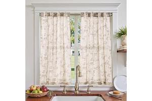 jinchan Floral Linen Kitchen Tier Curtains, 45 Inch, 2 Panels, Taupe: Print Design and Production Notes