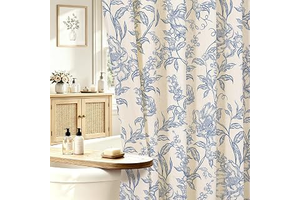 Blue Farmhouse Linen Fabric Shower Curtain, Floral Bathroom Decor 72x72: Print Design and Production Notes