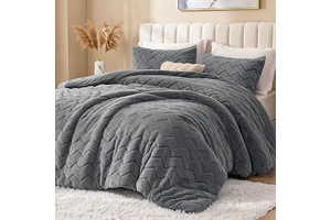 Love's cabin Fleece Queen Comforter Set, Fluffy Reversible Bedding, Grey: Jacquard Weave and Production Notes