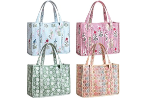 Eccliy 4 Pcs Block Print Cotton Quilted Tote Bag for Beach Travel Gift: Print Design and Production Notes