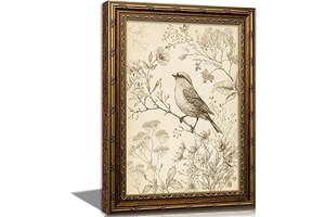 Vintage Gold Framed Bird Canvas Wall Art Retro Farmhouse Sparrow Painting Picture Wall Decor Rustic Floral Botanical Poster Print Artwork for: Print Design and Production Notes