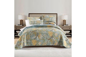 ENASAL Cotton Bedspread Quilt Sets Reversible Bedding Coverlet Sets Comforter, Vintage Floral Farmhouse Pastoral Turquoise Bedspread, King Size: Jacquard Weave and Production Notes