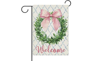 Dyrenson Welcome Pink Bow Wreath Decorative Garden Flag, Coquette Ribbon: Fabric Sourcing and Quality Notes