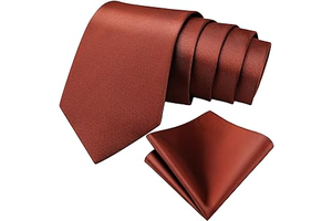 2 Pcs Cinnamon Tie Pocket Square Set, Solid Necktie Handkerchief: Jacquard Weave and Production Notes