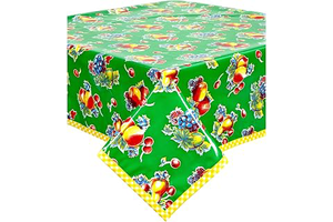 Retro Green Oilcloth Tablecloths with Yellow Gingham Trim (48x102): Fabric Sourcing and Quality Notes