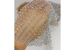 60X90cm Silver Shiny Stretch Crystal Rhinestone Fishnet One Yard Mesh Sheer Cutout Fabric 2024 Ins Popular Designer DIY Wedding Dresses, Gift: Fabric Sourcing and Quality Notes