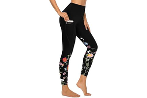 Women's Workout Leggings with Pockets Floral High Waisted Tummy Control No See Through Stretch Activewear Running Yoga Pants: Print Design and Production Notes
