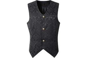 Men Victorian Sleeveless Slim Jacquard Paisley Vintage Gothic Steampunk Vest Medieval Waistcoat: Jacquard Weave and Production Notes