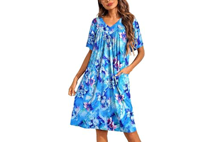 Womens House Dress Floral Print Nightgown with Pockets Mumu Dress: Print Design and Production Notes