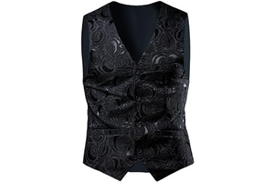 Mens Retro Gothic Waistcoat Victorian Jacquard Paisley Steampunk Suit Vests Sleeveless V Neck Single Breasted Vest: Jacquard Weave and Production Notes