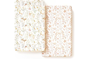 GRSSDER Stretch Ultra Soft Jersey Knit Fitted Crib Sheets Set 2 Pack，Fit All Standard Crib Mattress Pads Safe and Snug, Crib Fitted Sheet for: Print Design and Production Notes