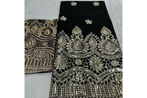 Sequin Lace George Lace Fabric for Sewing Textile African Lace Fabric New Silk Party Dress Embroidery Tulle Net 5+2 Yards (Black, 5 Yard pre Cut): Fabric Sourcing and Quality Notes