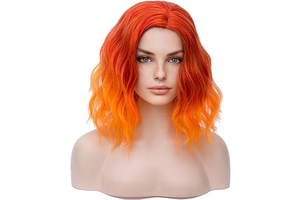 BERON 14" Women Girls Short Curly Bob Wavy Wig Body Wave Halloween Cosplay Daily Party Wigs (Ombre Orange): Ombre Dyeing and Production Notes