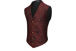 Men's Paisley Vests Victorian Steampunk Gothic Suit Vest Slim Fit V-Neck Tuxedo Waistcoat: Jacquard Weave and Production Notes