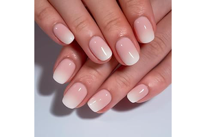 CurvLife Extra Short Square Ombre Press On Nails, Nude White PInk, Soft Gel: Ombre Dyeing and Production Notes