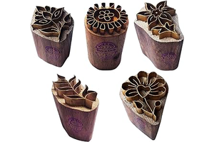Royal Kraft Floral Brass Wooden Printing Stamps (Set of 5) - DIY Fabric, Clay, Pottery Blocks BHtag0002: Print Design and Production Notes