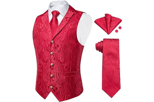 Mens Vest and Tie Set 4PCS Notch Lapel Waistcoat: Jacquard Weave and Production Notes