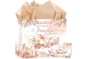 Fall Boho Pumpkin Baby Shower Birthday Gift Bag for Baby Girls A Sweet Little Pumpkin is On The Way Bag with Wrapping Paper Card Large Pink: Print Design and Production Notes