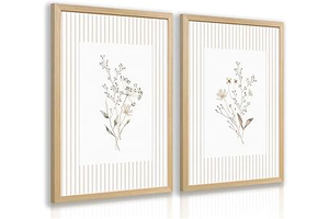 Msziryn Vintage Wildflower Wall Art Set of 2, Neutral Flower Botanical Poster Print, Beige Striped Floral Wall Decor, Rustic Cottagecore: Print Design and Production Notes