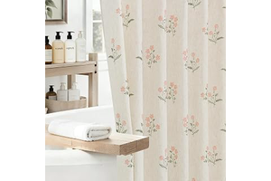 ORTIGIA Linen Shower Curtain Farmhouse Vintage Pink Green Floral Shower Curtains Boho Rustic Block Print Cottagecore Decor for Bathroom 72 W x: Print Design and Production Notes
