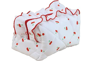 Ruffle Pouch Quilted Floral Cherry Printed Pouches Large Cute Toiletry Bag Make up Organizer Lightweight Cosmetic Bags for Women Travel Daily: Print Design and Production Notes