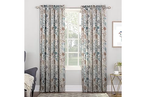 Sun Zero Kara Floral Print Energy Efficient Rod Pocket Single Curtain Panel, 54" x 84", Stone: Print Design and Production Notes