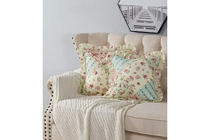 Brilliant Sunshine Pink & Green Roses Ruffle Pillowshams Set, 18"x18": Print Design and Production Notes
