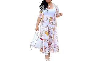 Womens Floral Print Long Sleeve Cardigan Cover up Long Pants 2 Piece Outfits Set: Print Design and Production Notes