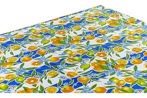 Alux Seville Oranges Oilcloth Tablecloth for Patios, Picnic and Kitchen Tables - Blue - Plastic Vinyl - Mantel de Plastic (55x70in Rectangle): Fabric Sourcing and Quality Notes